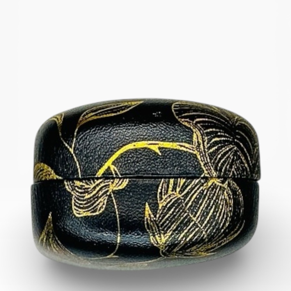 Dual Contact Lens and Eyeglasses Travel Case in Black and Gold Leaf Roses - Picture 7 of 8